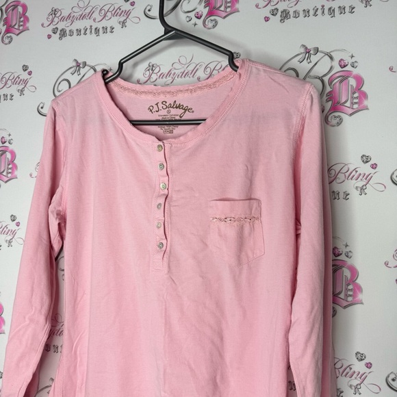 PJ Salvage Pink Long Sleeve dress nighty gown sleep pajamas pjs lace detail - Picture 4 of 6